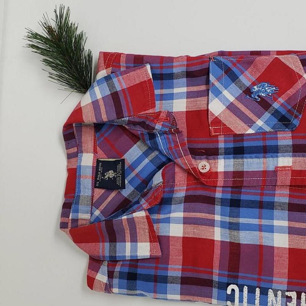 Stylish Red Plaid Short Sleeve Shirt by U.S. Polo Assn. - Size 4T